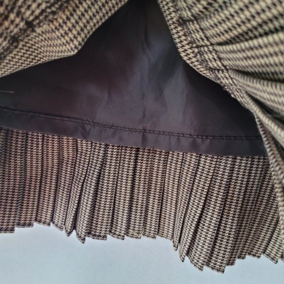 Versailles Skirt Womens 10 Houndstooth Brown/Camel‎ Pleat Hem Lined Back Zip New - Picture 2 of 11